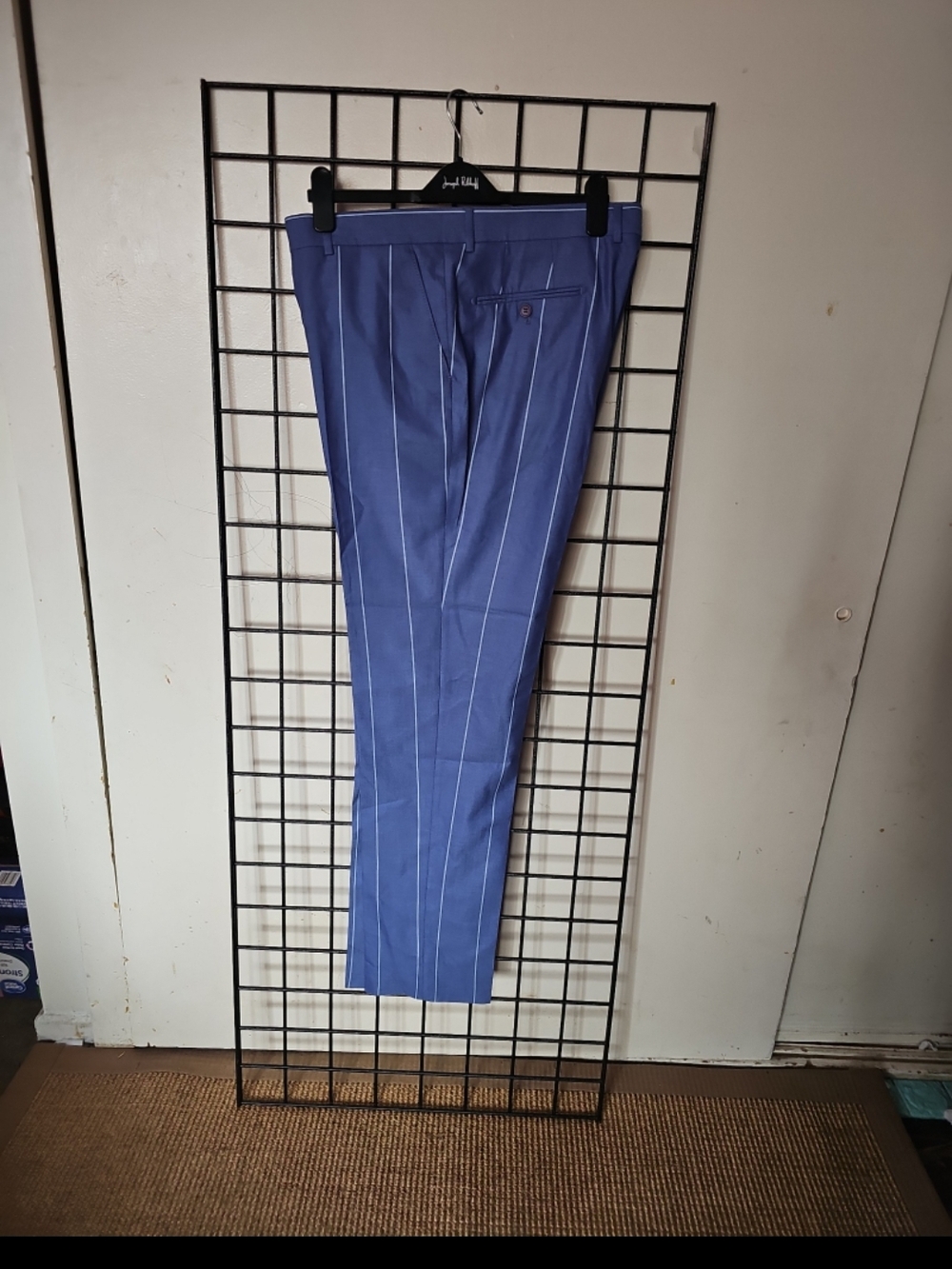 UK2LA Mens Blue Pinstripe Dress Trousers